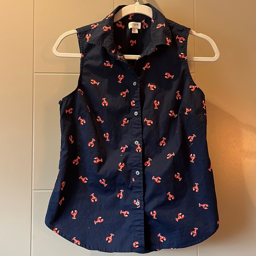 JCrew lobster print button down sleeveless shirt, size S